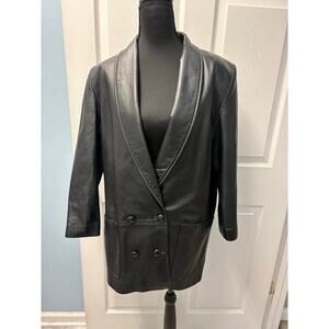 Vintage Ladies Lony G Leather Double Breasted Leather Jacket 3/4 sleeve size 12